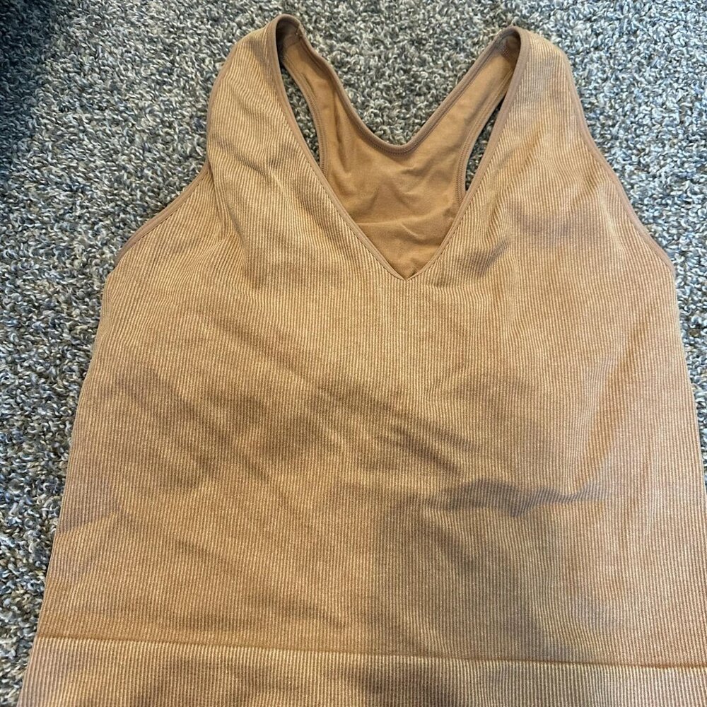 brown workout croptop with built in bra